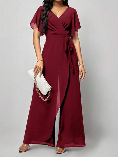 SHEIN Clasi بذلة على شكل فراشة بأكمام ملفوفة وربطة عنق جانبية