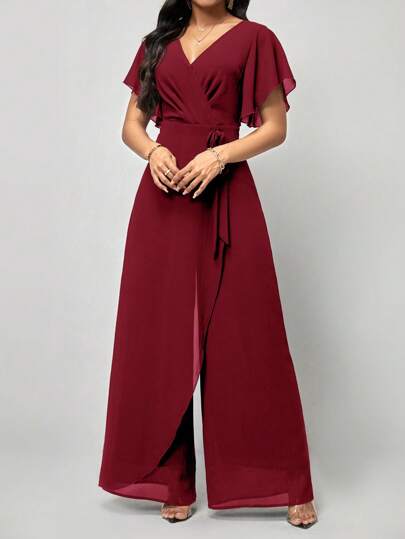 SHEIN Clasi بذلة على شكل فراشة بأكمام ملفوفة وربطة عنق جانبية
