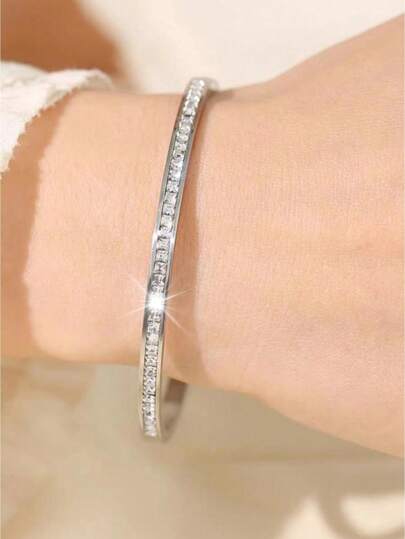 قطعتان/مجموعة سوار وخاتم من الفولاذ المقاوم للصدأ مربع الشكل ومكعب الزركونيا للنساء، إكسسوار يومي، نمط نجمة