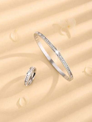 قطعتان/مجموعة سوار وخاتم من الفولاذ المقاوم للصدأ مربع الشكل ومكعب الزركونيا للنساء، إكسسوار يومي، نمط نجمة