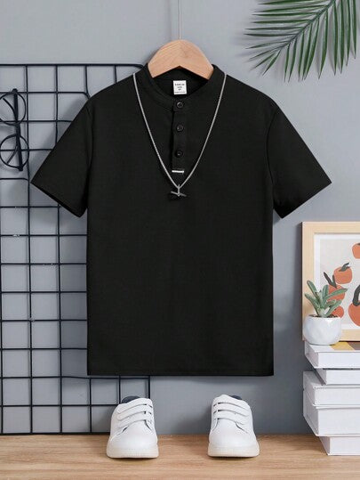 SHEIN قميص بولو بأكمام قصيرة ذو لون أحادي للفتيان المراهقين