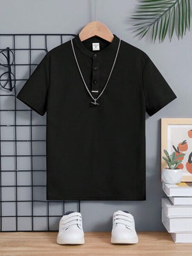 SHEIN قميص بولو بأكمام قصيرة ذو لون أحادي للفتيان المراهقين