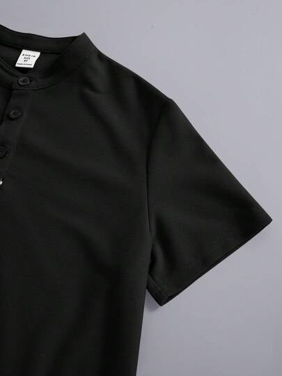 SHEIN قميص بولو بأكمام قصيرة ذو لون أحادي للفتيان المراهقين