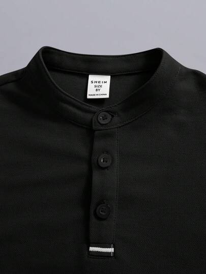 SHEIN قميص بولو بأكمام قصيرة ذو لون أحادي للفتيان المراهقين