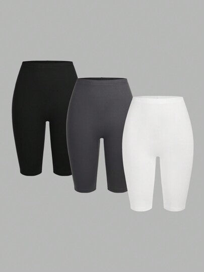 EZwear سروال ضيق قصير بلون سادة مناسب للصيف
