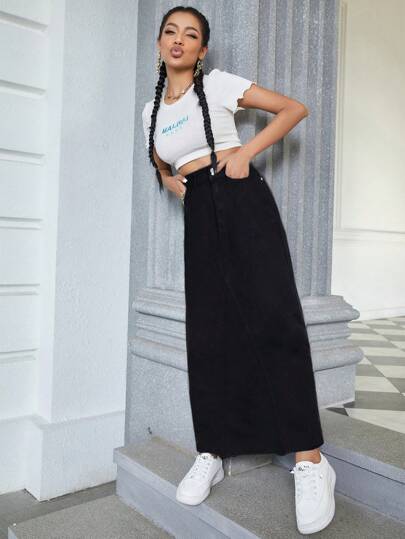 EZwear تنورة الدنيم المستقيمة للمرأة