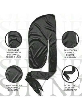 قطعة واحدة من شعر مستعار حريري Durags للجنسين، قبعة عمامة، شعر مستعار للرجال من الساتان Durag Biker، عصابة رأس، إكسسوارات للشعر، ذيل طويل جدًا، Du-rag-أسود