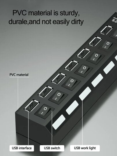 جهاز التوصيل المنفصل USB Hub بمنافذ 7 أو 4 للكمبيوتر، يوسّع منافذ USB الخاصة بالكمبيوتر المحمول لتوصيل عدة أجهزة USB، تصميم مفتاح فردي لكل منفذ، يمكن الإضافة والإزالة السريعة للأجهزة بدون إيقاف تشغيل الكمبيوتر، متوافق مع الكمبيوترات والهواتف الذكية والأجه