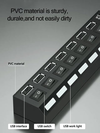 جهاز التوصيل المنفصل USB Hub بمنافذ 7 أو 4 للكمبيوتر، يوسّع منافذ USB الخاصة بالكمبيوتر المحمول لتوصيل عدة أجهزة USB، تصميم مفتاح فردي لكل منفذ، يمكن الإضافة والإزالة السريعة للأجهزة بدون إيقاف تشغيل الكمبيوتر، متوافق مع الكمبيوترات والهواتف الذكية والأجه