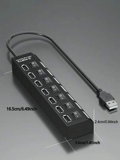جهاز التوصيل المنفصل USB Hub بمنافذ 7 أو 4 للكمبيوتر، يوسّع منافذ USB الخاصة بالكمبيوتر المحمول لتوصيل عدة أجهزة USB، تصميم مفتاح فردي لكل منفذ، يمكن الإضافة والإزالة السريعة للأجهزة بدون إيقاف تشغيل الكمبيوتر، متوافق مع الكمبيوترات والهواتف الذكية والأجه