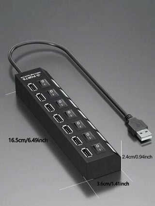 جهاز التوصيل المنفصل USB Hub بمنافذ 7 أو 4 للكمبيوتر، يوسّع منافذ USB الخاصة بالكمبيوتر المحمول لتوصيل عدة أجهزة USB، تصميم مفتاح فردي لكل منفذ، يمكن الإضافة والإزالة السريعة للأجهزة بدون إيقاف تشغيل الكمبيوتر، متوافق مع الكمبيوترات والهواتف الذكية والأجه