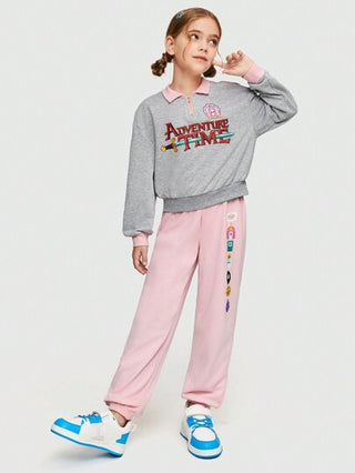 girls-sets ADVENTURE TIME X  ثنيت الفتاة حرف وطباعة كرتون مجموعة من قطعتين