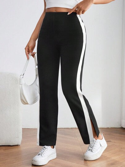 SHEIN PETITE بنطلون مع خطوط جانبية متباينة، ملابس رمضان