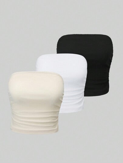 GlowEve 3pcs السيدات الصلبة اللون مطوي أنبوب الأعلى