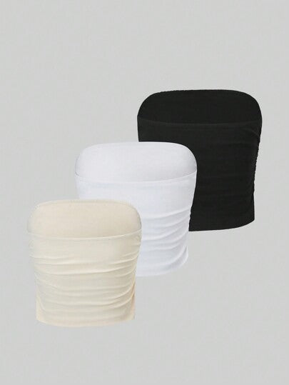GlowEve 3pcs السيدات الصلبة اللون مطوي أنبوب الأعلى