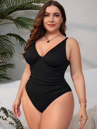 Swim Lushoire بدلة سباحة نسائية من قطعة واحدة مطوية ومضلعة بمقاس كبير