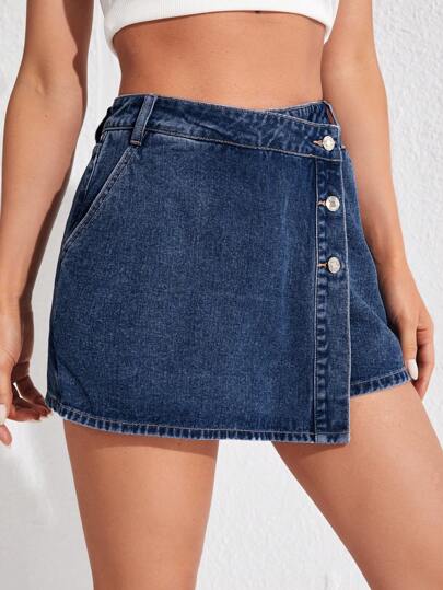 EZwear تنورة ملفوفة من الدنيم مع جيوب قطرية
