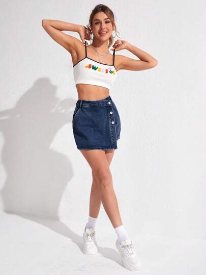 EZwear تنورة ملفوفة من الدنيم مع جيوب قطرية