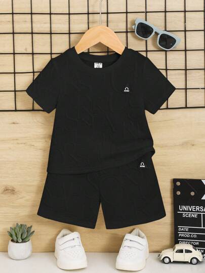 SHEIN ملابس طفل صبي مريحة عارضة 2 قطعة/لوت مع طبع حروف