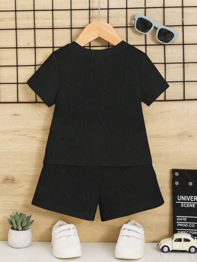 SHEIN ملابس طفل صبي مريحة عارضة 2 قطعة/لوت مع طبع حروف