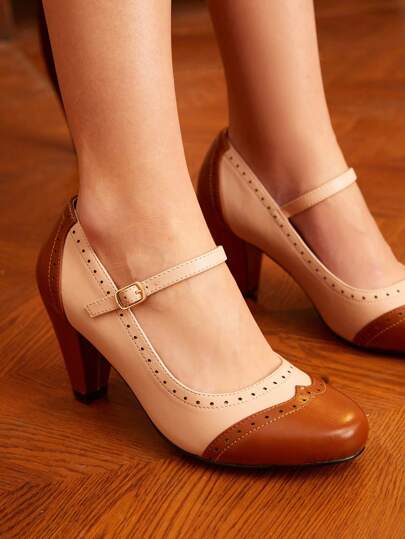 CUCCOO DOLLMOD أحذية كعب عاٍل بطراز قديم ذات لونين لفصل الصيف، كعوب للتخرج وحفلات التخرج، كعوب للعطلات الصيفية، تخفيضات الصيف، عيد الميلاد، الخريف، رأس السنة