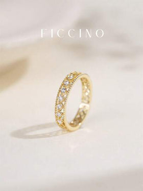 FICCINO خاتم فيتشينو مكعب زركونيا صغير مجوف شبكي قابل للتعديل للنساء، مطلي بالذهب، مع صندوق مجوهرات، هدية الذكرى السنوية