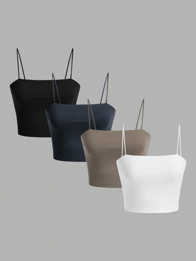 EZwear 4قطعات/عبوة ملابس علوية صيفية قصيرة مناسبة مريحة بتصميم نحيف للنساء