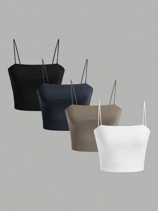 EZwear 4قطعات/عبوة ملابس علوية صيفية قصيرة مناسبة مريحة بتصميم نحيف للنساء