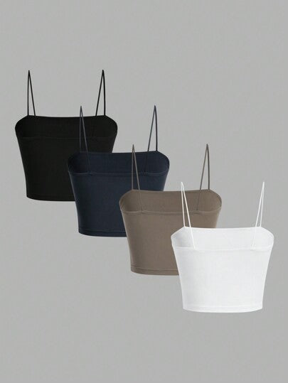 EZwear 4قطعات/عبوة ملابس علوية صيفية قصيرة مناسبة مريحة بتصميم نحيف للنساء