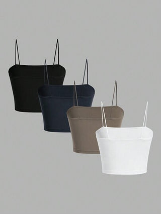 EZwear 4قطعات/عبوة ملابس علوية صيفية قصيرة مناسبة مريحة بتصميم نحيف للنساء