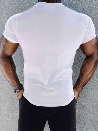 Manfinity Sport Corelite تي شيرت رياضي رجالي أسلوب خطيب بياقة مستديرة وأكمام قصيرة، بني رياضي أساسي ، عضلات ، صالة ألعاب رياضية ، ملابس نشطة ، هولوغرافي ، جميع الأبيض