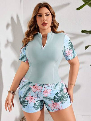 Swim SPRTY طقم ملابس السباحة المكون من قطعتين بحجم زائد مطبوع مزيج من القماش