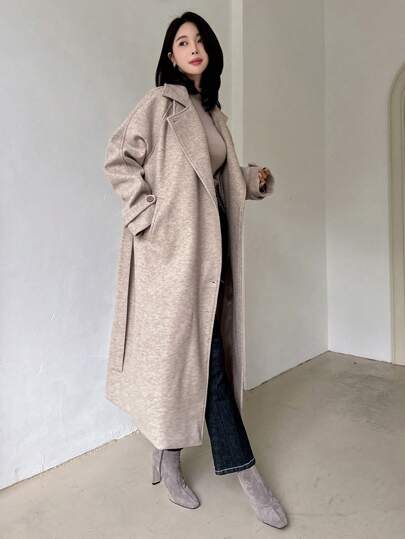 Dazy Designer معطف طويل كاجوال للنساء ذو ياقة مقلوبة وأكمام طويلة وأزرار مزدوجة، لون أحادي، معطف نسائي للخريف والشتاء