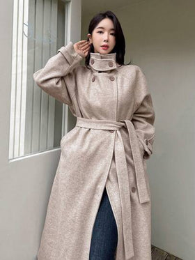 Dazy Designer معطف طويل كاجوال للنساء ذو ياقة مقلوبة وأكمام طويلة وأزرار مزدوجة، معطف نسائي للخريف والشتاء