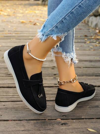 حذاء لوفر مريح أسود مسطح للنساء موديل خريف 2025، أحذية رياضية كاجوال، أحذية شبكية سهلة الارتداء