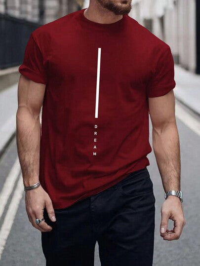 Manfinity Homme تي شيرت رجالي بياقة دائرية وطبعة حرفية