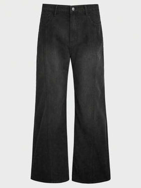 Manfinity Unisex بنطلون جينز رجالي واسع الساق بخصر متوسط غير مطاطي، مفصل، فضفاض، طويل، مغسول بالحمض، جينز كارجو، أسود سادة، لأسلوب الخروج والأصدقاء وإيمو Y2K
