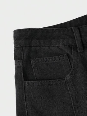 Manfinity Unisex بنطلون جينز رجالي واسع الساق بخصر متوسط غير مطاطي، مفصل، فضفاض، طويل، مغسول بالحمض، جينز كارجو، أسود سادة، لأسلوب الخروج والأصدقاء وإيمو Y2K