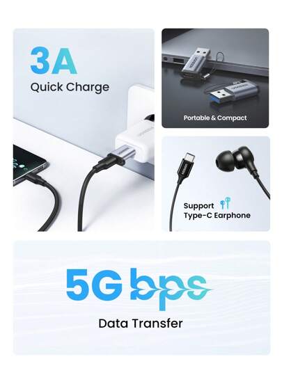 UGREEN محول يو جرين من USB A 3.0 ذكر إلى USB 3.1 نوع C أنثى