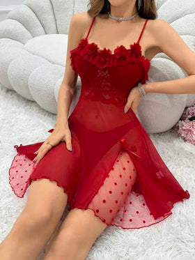SHEIN فستان نوم بقمصان كامي مشذبة بالدانتيل والشبكة والدانتيل