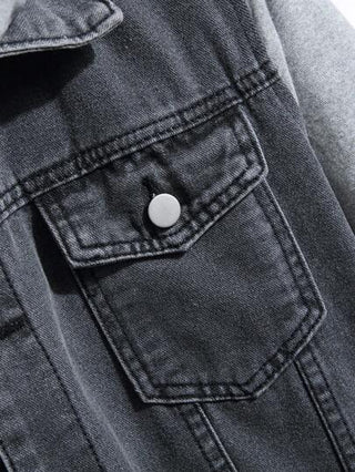 Manfinity Homme معطف جينز مبطن للرجال بتصميم لوحة لون متباين ولون أسود عادي مختلط للعمل