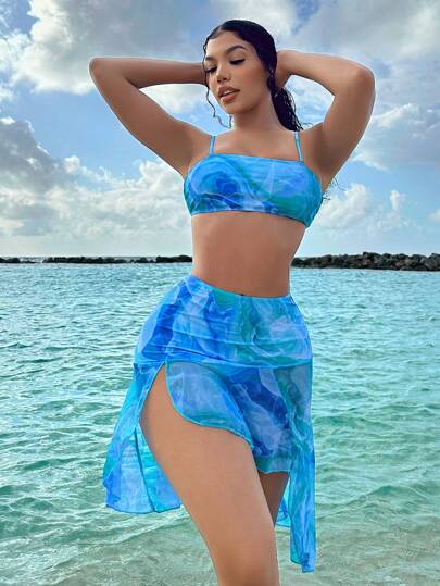 Swim Vcay مجموعة بيكيني مع تنورة سباحة بطبعة العقدة للشاطئ في الصيف ومهرجان الكرنفال