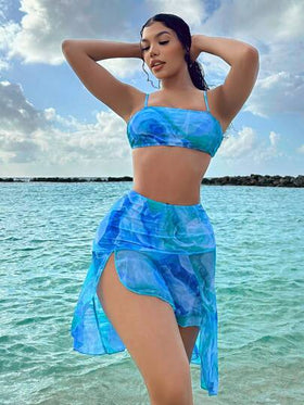 Swim Vcay مجموعة بيكيني مع تنورة سباحة بطبعة العقدة للشاطئ في الصيف ومهرجان الكرنفال