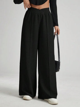 SHEIN Essnce بنطلون نسائي واسع بخصر ملتف ملون بلون سادة