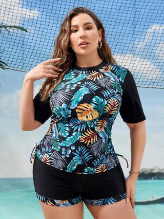 Swim SPRTY بالإضافة إلى حجم المطبوعة الاستوائية تقسم بيكيني مجموعة كرنفال