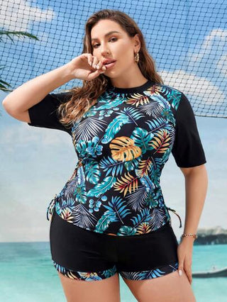 Swim SPRTY بالإضافة إلى حجم المطبوعة الاستوائية تقسم بيكيني مجموعة كرنفال