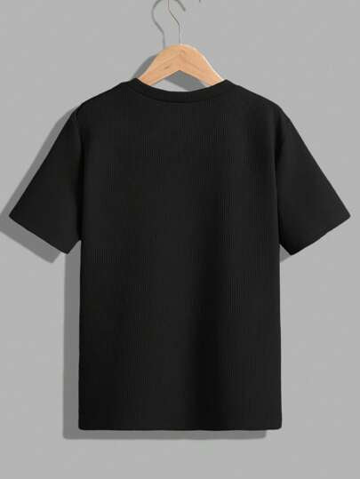 SHEIN طقم ثلاث قطع قمصان قصيرة الأكمام للفتيان بين العمر 8-16 سنوات، الرقبة الدائرية والملمس العادي