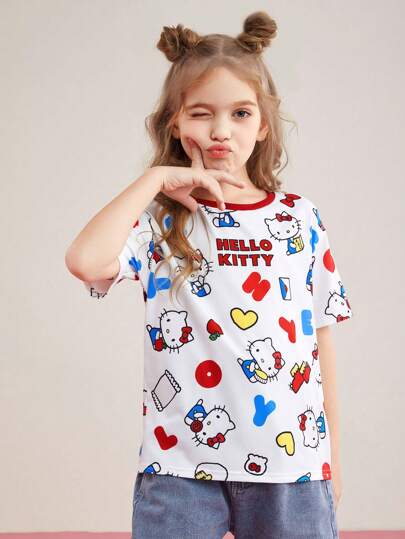 تيشيرتات بناتي HELLO KITTY AND FRIENDS |  تي شيرت مطبوع عليه قلب وأحرف من Tween Girl
