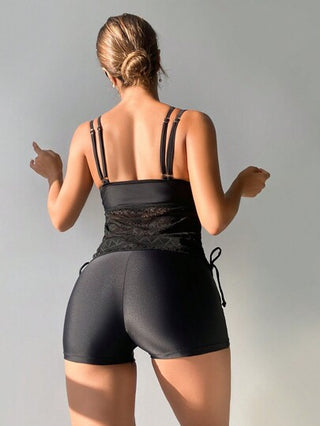 طقم تانكيني حريمي Swim Lushoire بدلة السباحة المنقطة بالشريط المشدود، لون أحادي مع عناصر من الدانتيل للنساء، مناسب للكرنفال الصيفي