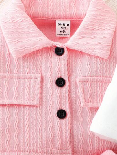 SHEIN ثوب الأطفال الرضع للفتيات مؤلف من ثلاث قطع، مع جاكيت أنيق وتنورة زر بتصميم جميل، لفصلي الربيع والخريف